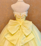Niulatu Spaghetti Strap Ball Gown Tulle Long Prom Dresses Cute Yellow Quinceanera Dresses Sleeveless Sweet 16 Dress HZ1026