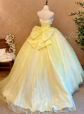 Niulatu Spaghetti Strap Ball Gown Tulle Long Prom Dresses Cute Yellow Quinceanera Dresses Sleeveless Sweet 16 Dress HZ1026