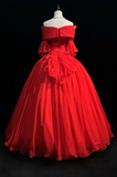 Niulatu Off-the-shoulder Ball Gown Beaded Chiffon Long Prom Dresses Red Quinceanera Dresses Long Sleeve Sweet 16 Dress HZ1026