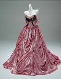 Niulatu Off-the-shoulder A-Line Long Prom Dress Satin Applique Pink Quinceanera Dresses Sweet 16 Dress HZ1031