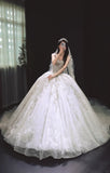 Niulatu White Ball Gown Tulle Beaded Wedding Dress Straps Lace Applique Bridal Gown with Veil HZ1031