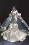 Niulatu Mermaid Tulle Wedding Dress Strapless Pleated Applique Bridal Gown with Veil HZ1031