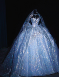 Niulatu Strapless Ball Gown White Luxury Wedding Dress Elegant Tulle Sequin Sleeveless Bridal Dress HZ1026
