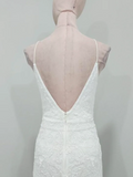 Niulatu Spaghetti Strap Sheath Chiffon Beading Luxury Wedding Dresses, Elegant White Bridal Gowns HZ1026