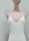 Niulatu Spaghetti Strap Sheath Chiffon Beading Luxury Wedding Dresses, Elegant White Bridal Gowns HZ1026