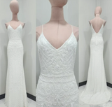 Niulatu Spaghetti Strap Sheath Chiffon Beading Luxury Wedding Dresses, Elegant White Bridal Gowns HZ1026