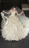 Niulatu Strapless Ball Gown Tiered Tulle Luxury Wedding Dresses, Sleeveless Bridal Gowns HZ1026