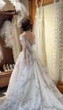 Niulatu Off-the-shoulder Ball Gown with Tulle Appliques Luxury Wedding Dresses, Backless White Bridal Gowns HZ1026