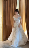Niulatu Off-the-shoulder Ball Gown with Tulle Appliques Luxury Wedding Dresses, Backless White Bridal Gowns HZ1026