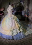 Niulatu Strapless Ball Gown Tulle Applique Long Prom Dresses, Colorful Sweet 16 Dress HZ1026