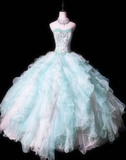 Niulatu Sweetheart Ball Gown Tulle Long Prom Dresses, Tiffany Blue Quinceanera Dresses HZ1026