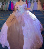 Niulatu Off-the-shoulder Ball Gown Tulle Beading Long Prom Dresses, Pink Quinceanera Dresses Sweet 16 Dress HZ1026