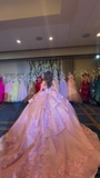 Niulatu Off-the-shoulder Ball Gown Tulle Beading Long Prom Dresses, Pink Quinceanera Dresses Sweet 16 Dress HZ1026