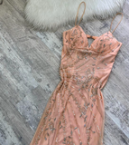 Niulatu Spaghetti Strap Sheath Chiffon Beaded Long Prom Dresses, Peach Formal Evening Dresses HZ1026