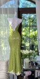 Niulatu Spaghetti Strap Mermaid Lace Long Prom Dresses, Green Formal Evening Dresses HZ1026