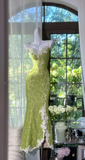 Niulatu Spaghetti Strap Mermaid Lace Long Prom Dresses, Green Formal Evening Dresses HZ1026