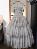 Niulatu Straps Ball Gown Lace Prom Dresses, Gray Birthday Dresses HZ1026