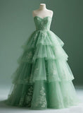 Niulatu Sweetheart Neck A-Line Tulle Long Prom Dresses, Sweet Green 16 Dress HZ1026