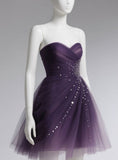 Niulatu Sweetheart Neck A-Line Tulle Short Prom Dresses, Dark Purple Homecoming Dresses HZ1026