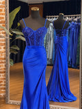 Niulatu Sweetheart Neck Tulle Sequin Blue Long Prom Dresses, Blue Long Formal Dresses HZ1026