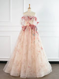Niulatu Tulle Applique Light Champagne Long Prom Dress, Light Champagne Formal Dress HZ1026