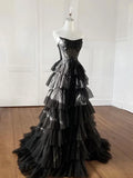 Niulatu Tulle Applique Black Long Prom Dress, Black Long Formal Dress HZ1026