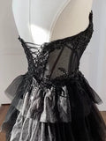 Niulatu Tulle Applique Black Long Prom Dress, Black Long Formal Dress HZ1026