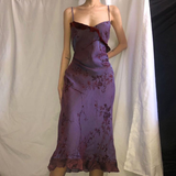 Niulatu Print Ruffles Evening Dress Purple Straps Prom Dress HZ1007