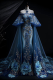 Niulatu Navy Blue Off The Shoulder Mermaid Evening Dress Formal Prom Dress HZ1007