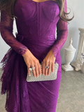 Niulatu Mermaid Split-Side Pleated Lace Evening Dress Purple Long Prom Dress HZ1007