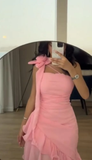 Niulatu Pink Chiffon Ruffles Evening Dress Formal Prom Dress HZ1007