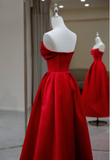 Niulatu Flat Neck Satin Backless Pleated Floor Length A Line Evening Gown Prom Dress HZ1007