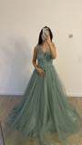 Niulatu A-line V Neck Tulle Evening Dress Graduation Dress HZ1007