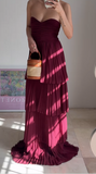 Niulatu Strapless Chiffon Pleated Tiered Long Evening Dress A Line Prom Dress HZ1007