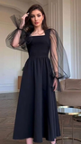 Niulatu A-Line Long Sleeves Evening Dress Black Simple Square Collar Party Gowns For Women HZ1007