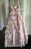 Niulatu Ball Gown Long Strapless Ruffles Floral Long Prom Dress HZ1110