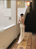 Niulatu One Shoulder Floor-length Sleeveless White Long Prom Dresses SD2003