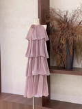 Niulatu A line Scoop Ruffled Rose Pink Long Women's Vacation Holiday Dresses SD184