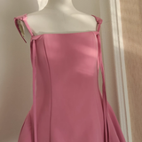 Niulatu A Line Straps Pink Satin Short Homecoming Dresses Birthday Outfits SD371