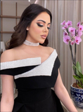 Niulatu A-Line Black Arabia Dubai Evening Dresses Off Shoulder Prom Party Gowns Slit Side Elegant Formal Occasion Dress HZ1007