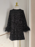 Niulatu A line Scoop Black Travel Vacation Dresses Short Sequin Birthday Dress SD320