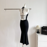 Niulatu Sheath Halter Black Dinner Dresses Mid Length Black Birthday Outfit SD287