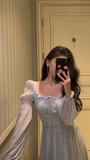 Niulatu Lace Chiffon Long Sleeves Party Dress Elegant Prom Evening Dress HZ1007