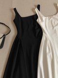 Niulatu A Line Straps Long Black Women's Holiday Dresses SD220