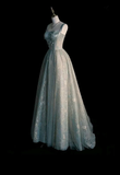 Niulatu Sage Green Long Tulle Lace Prom Dress A Line Party Evening Dress HZ1007