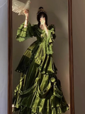 Niulatu Ball Gown Strapless Long Sleeves Floral Ruffles Green Prom Dresses Birthday Outfits SD459