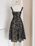 Niulatu A Line Spaghetti Straps Tulle Lace Black Women's Holiday Dresses SD222