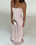 Niulatu Mermaid Strapless Neckline Pink Long Chiffon Party Dresses Prom Dress SD2028