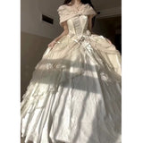 Niulatu Ball Gown Sweetheart Satin Short Sleeves Long Evening Gown Prom Dresses SD1433