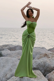 Niulatu Mermaid Sweetheart Sage Green Long Satin Prom Dresses Evening Dress HZ1110